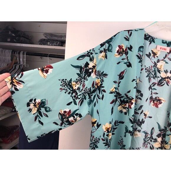 EVRI Floral Kimono Jacket Open Front Size 1X Feminine 3/4 Sleeves - Picture 3 of 9